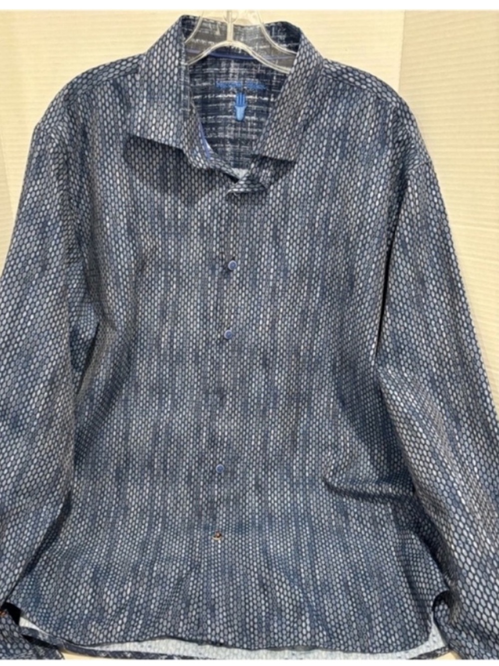 Visconti Black Contemporary Print Blue Grey Button Front Shirt Mens XL Casual